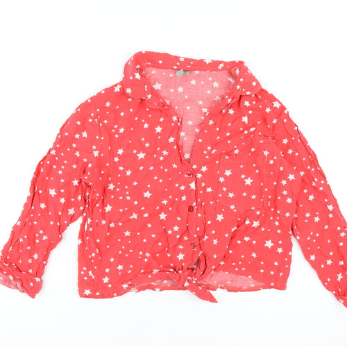 ASOS Womens Red Geometric Viscose Basic Button-Up Size 12 Collared