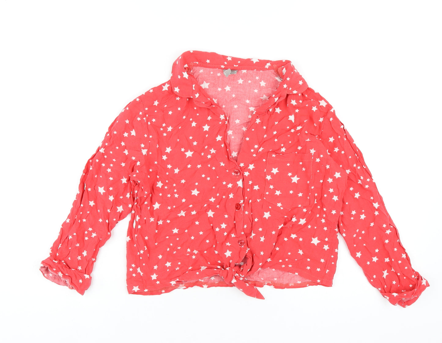 ASOS Womens Red Geometric Viscose Basic Button-Up Size 12 Collared
