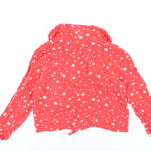 ASOS Womens Red Geometric Viscose Basic Button-Up Size 12 Collared