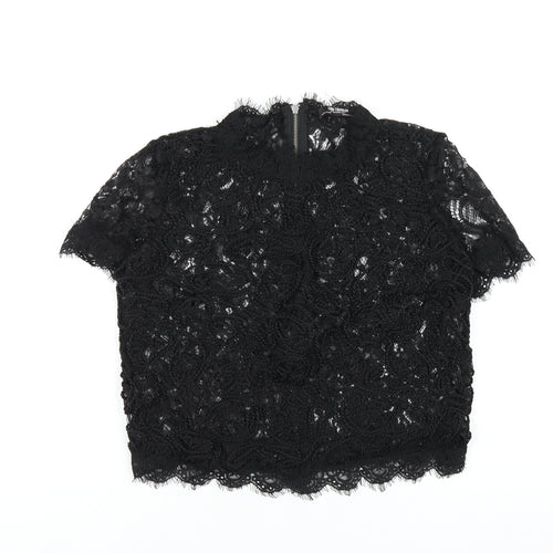 Zara Womens Black Polyester Basic T-Shirt Size S Mock Neck