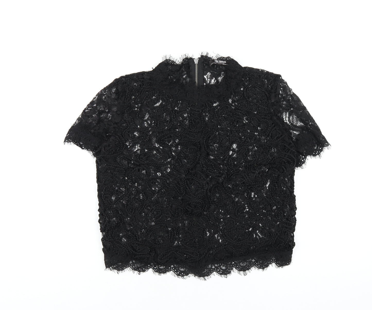 Zara Womens Black Polyester Basic T-Shirt Size S Mock Neck