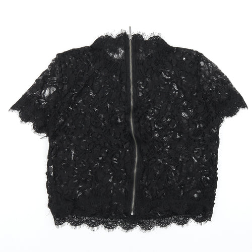 Zara Womens Black Polyester Basic T-Shirt Size S Mock Neck