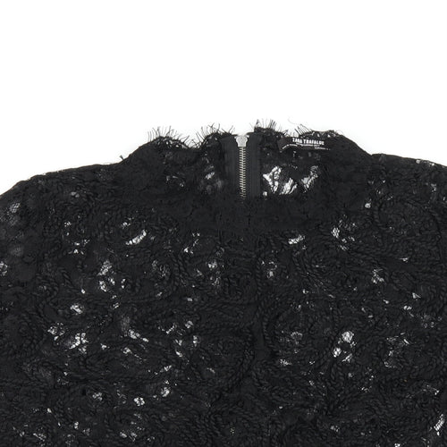 Zara Womens Black Polyester Basic T-Shirt Size S Mock Neck