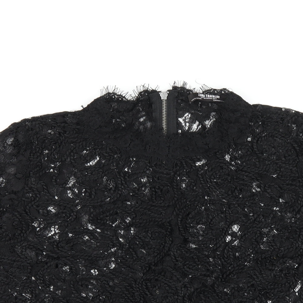 Zara Womens Black Polyester Basic T-Shirt Size S Mock Neck