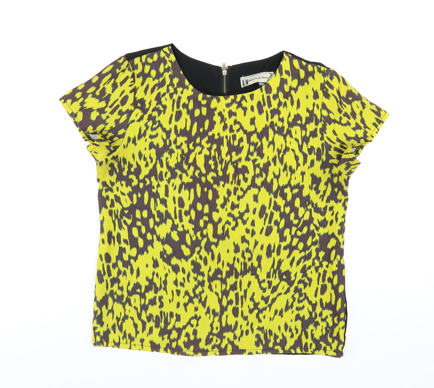 Hearts & Bows Womens Yellow Geometric Polyester Basic T-Shirt Size 8 Round Neck