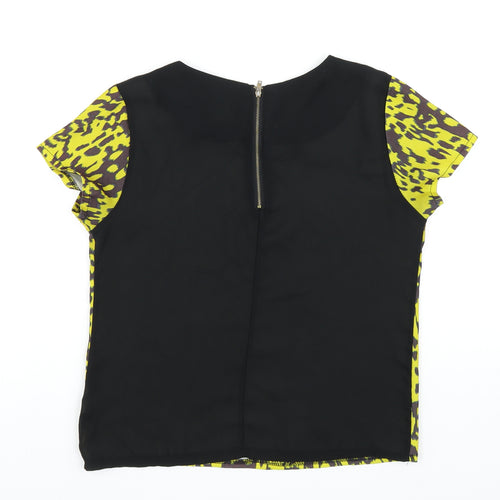 Hearts & Bows Womens Yellow Geometric Polyester Basic T-Shirt Size 8 Round Neck