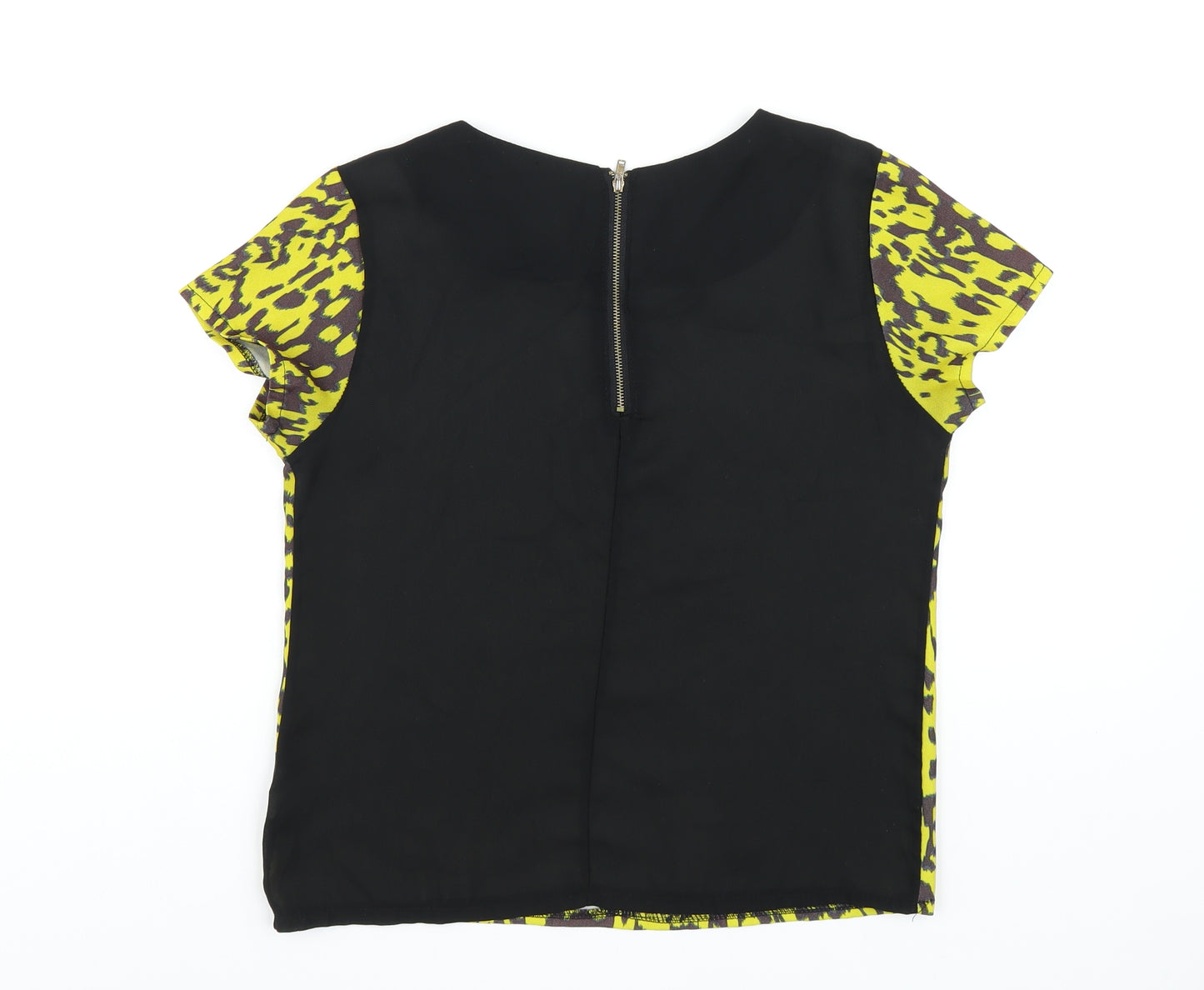 Hearts & Bows Womens Yellow Geometric Polyester Basic T-Shirt Size 8 Round Neck