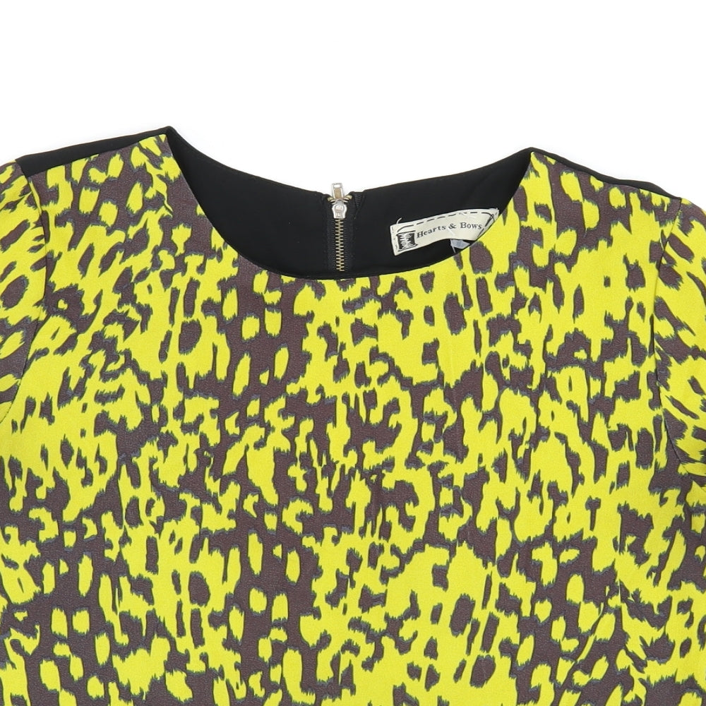 Hearts & Bows Womens Yellow Geometric Polyester Basic T-Shirt Size 8 Round Neck