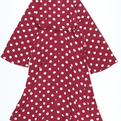 New Look Womens Purple Polka Dot Polyester Wrap Dress Size 8 V-Neck Tie