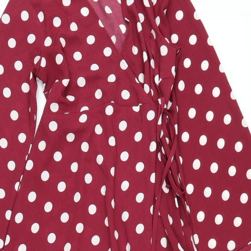 New Look Womens Purple Polka Dot Polyester Wrap Dress Size 8 V-Neck Tie