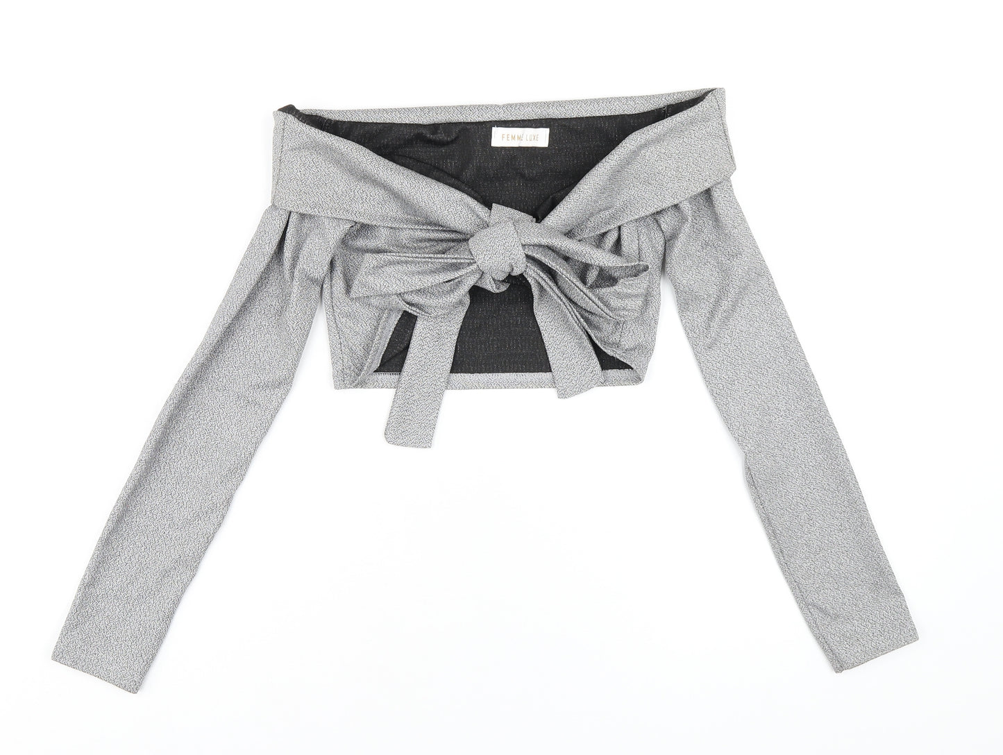 Femme Luxe Womens Silver Polyester Cropped T-Shirt Size 10 Off the Shoulder - `