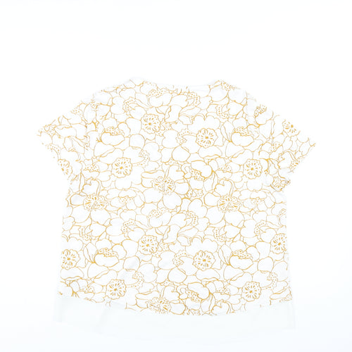 Marks and Spencer Womens White Geometric Viscose Basic T-Shirt Size 14 V-Neck