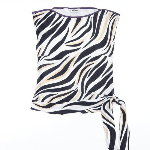 Milano Womens Multicoloured Animal Print Polyester Basic T-Shirt Size 12 Round Neck