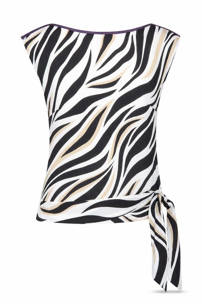 Front view of Milano women’s multicoloured animal print polyester basic t-shirt, size UK 12, round neck