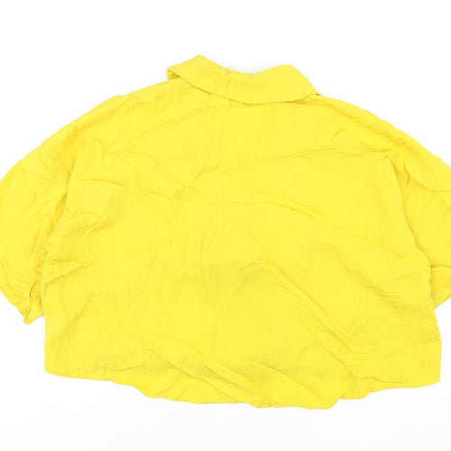 Zara Womens Yellow Viscose Basic T-Shirt Size M V-Neck