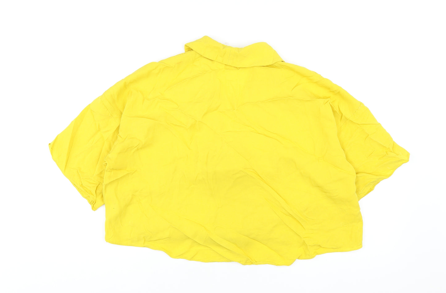 Zara Womens Yellow Viscose Basic T-Shirt Size M V-Neck
