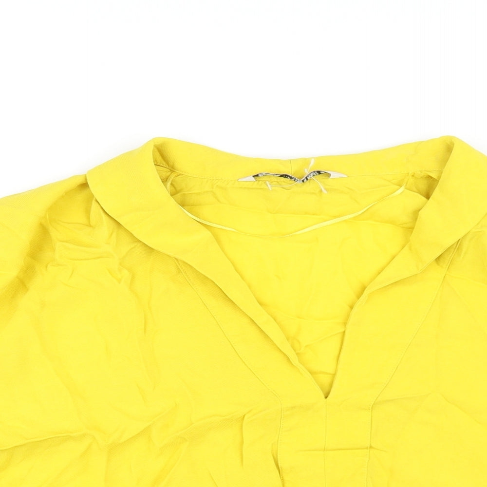Zara Womens Yellow Viscose Basic T-Shirt Size M V-Neck