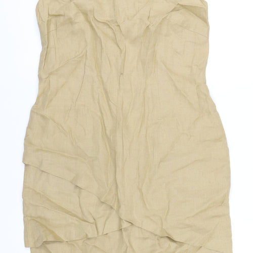 KS Collection Womens Beige Linen A-Line Size 16 V-Neck Zip