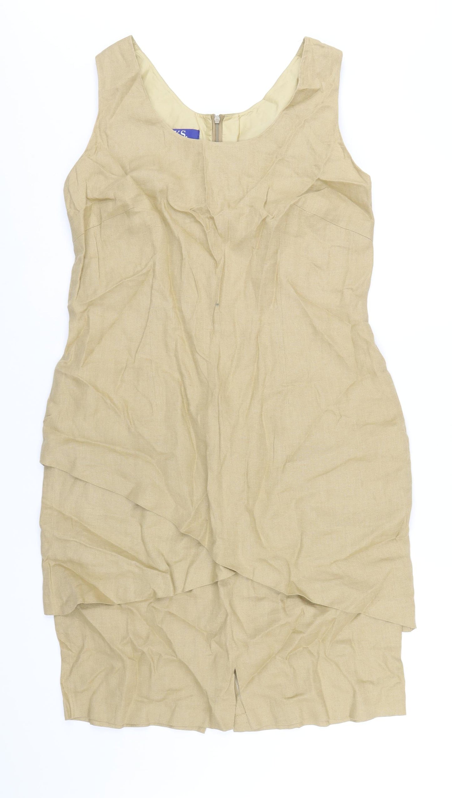 KS Collection Womens Beige Linen A-Line Size 16 V-Neck Zip
