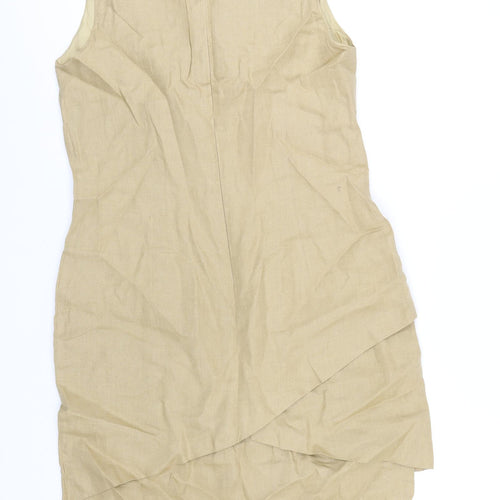 KS Collection Womens Beige Linen A-Line Size 16 V-Neck Zip
