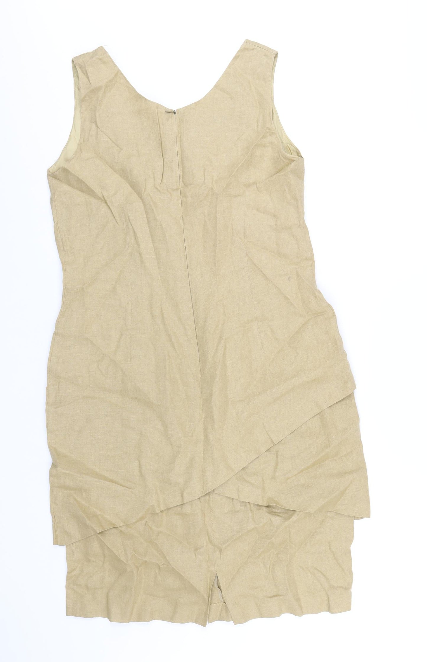 KS Collection Womens Beige Linen A-Line Size 16 V-Neck Zip