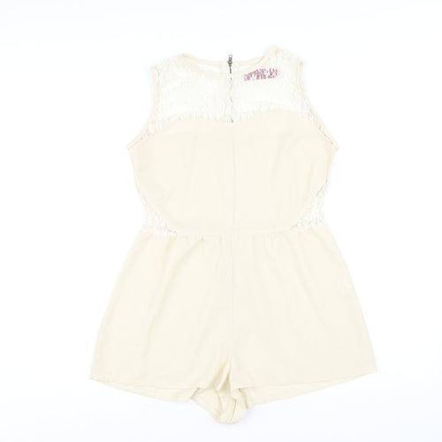 Boohoo Womens Beige Polyester Playsuit One-Piece Size 8 Zip - Lace Detail