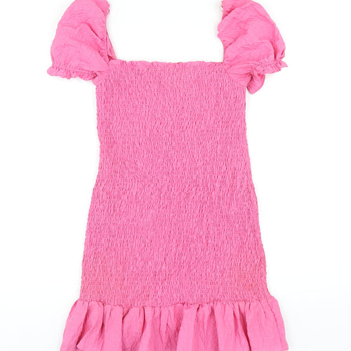 Zara Womens Pink Polyester Bodycon Size S Square Neck Pullover