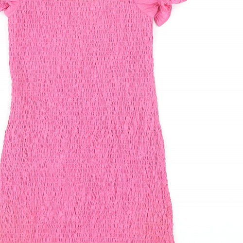 Zara Womens Pink Polyester Bodycon Size S Square Neck Pullover