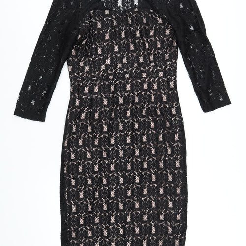 Dorothy Perkins Womens Black Polyester Pencil Dress Size 14 Round Neck Zip