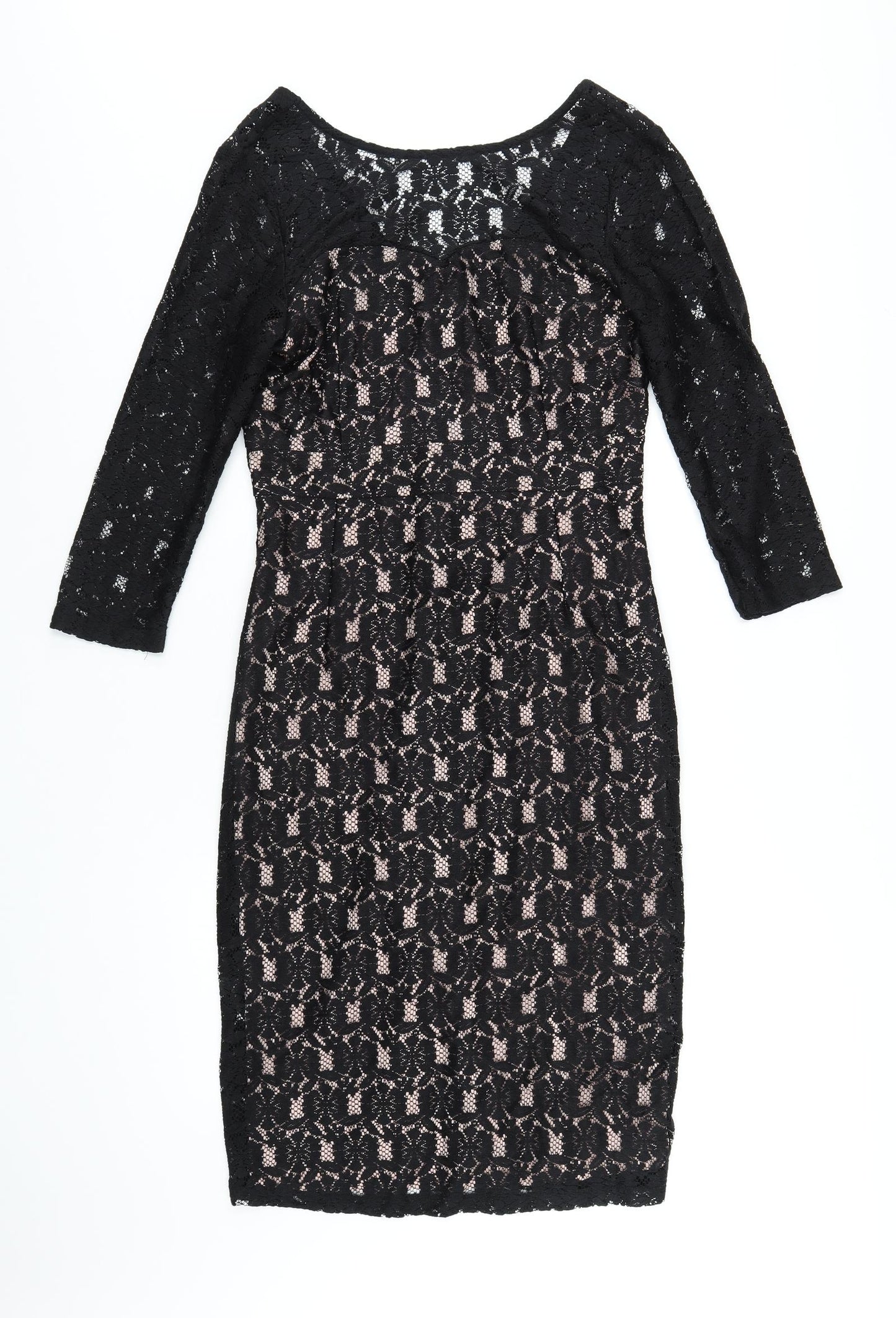 Dorothy Perkins Womens Black Polyester Pencil Dress Size 14 Round Neck Zip