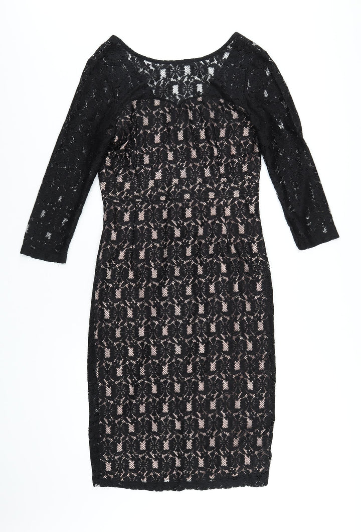 Dorothy Perkins Womens Black Polyester Pencil Dress Size 14 Round Neck Zip