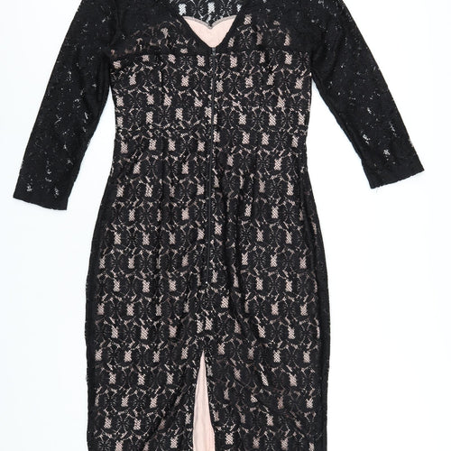 Dorothy Perkins Womens Black Polyester Pencil Dress Size 14 Round Neck Zip