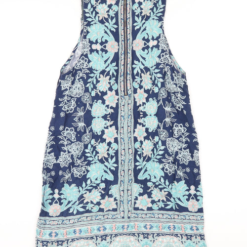 Apricot Womens Blue Geometric Viscose Tank Dress Size 12 Round Neck Zip