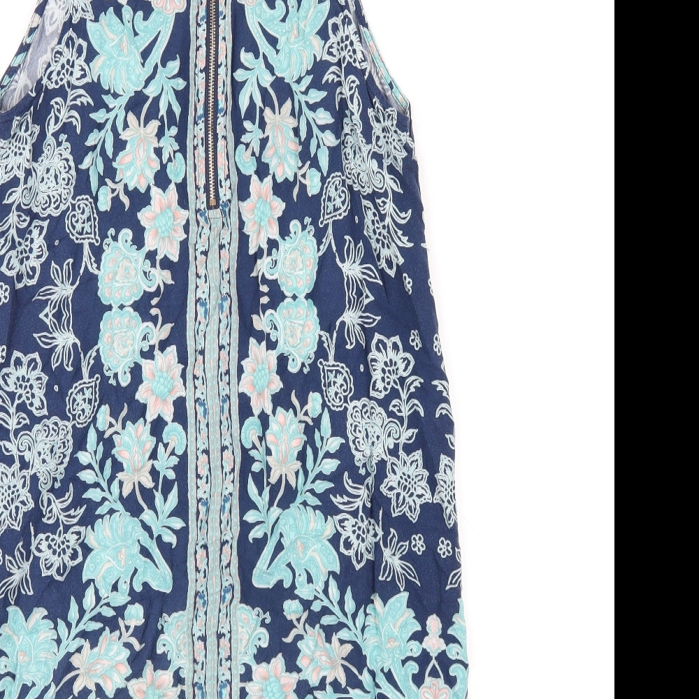 Apricot Womens Blue Geometric Viscose Tank Dress Size 12 Round Neck Zip