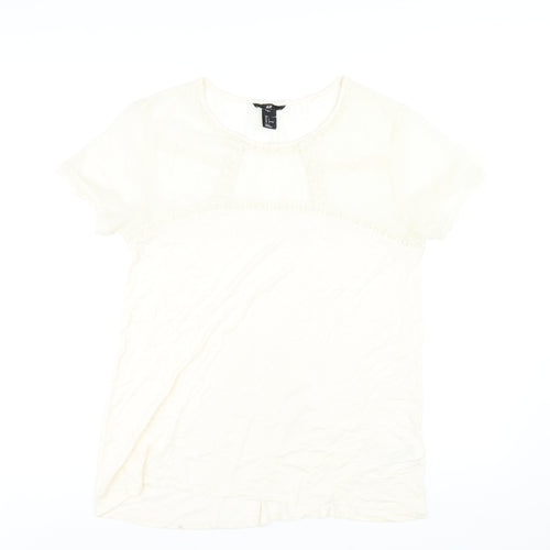 H&M Womens Ivory Viscose Basic T-Shirt Size L Round Neck