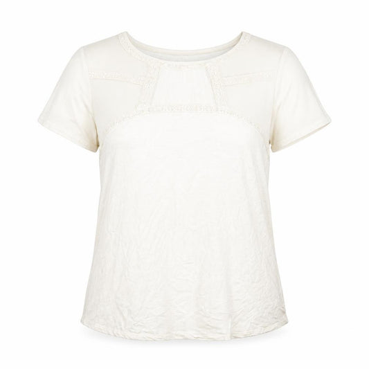Front view of H&M women’s ivory viscose basic t-shirt, size L, round neck