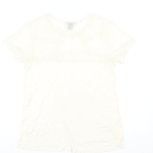 H&M Womens Ivory Viscose Basic T-Shirt Size L Round Neck