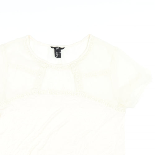 H&M Womens Ivory Viscose Basic T-Shirt Size L Round Neck