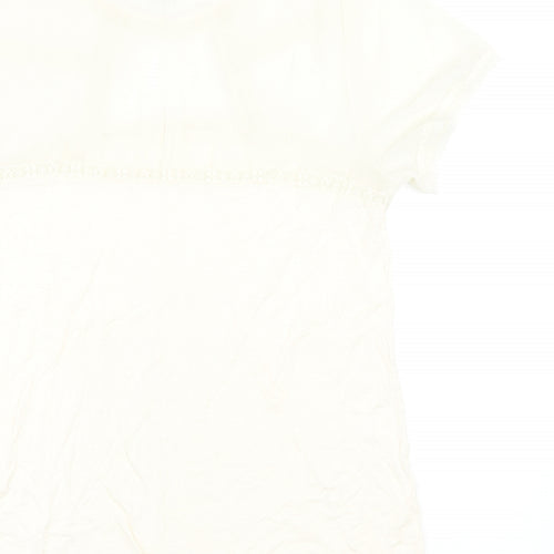 H&M Womens Ivory Viscose Basic T-Shirt Size L Round Neck