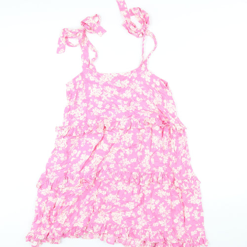 New Look Womens Pink Floral Viscose A-Line Size 10 Square Neck Pullover