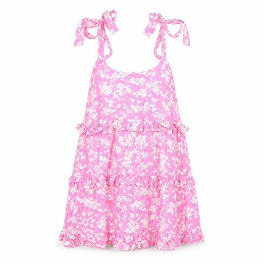 Front view of New Look women’s pink floral viscose a-line, size UK 10, square neck pullover