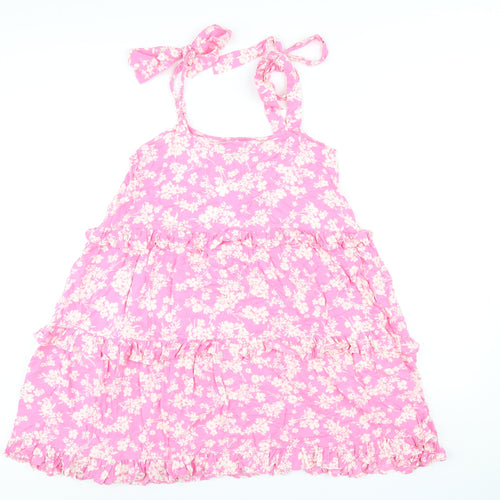 New Look Womens Pink Floral Viscose A-Line Size 10 Square Neck Pullover