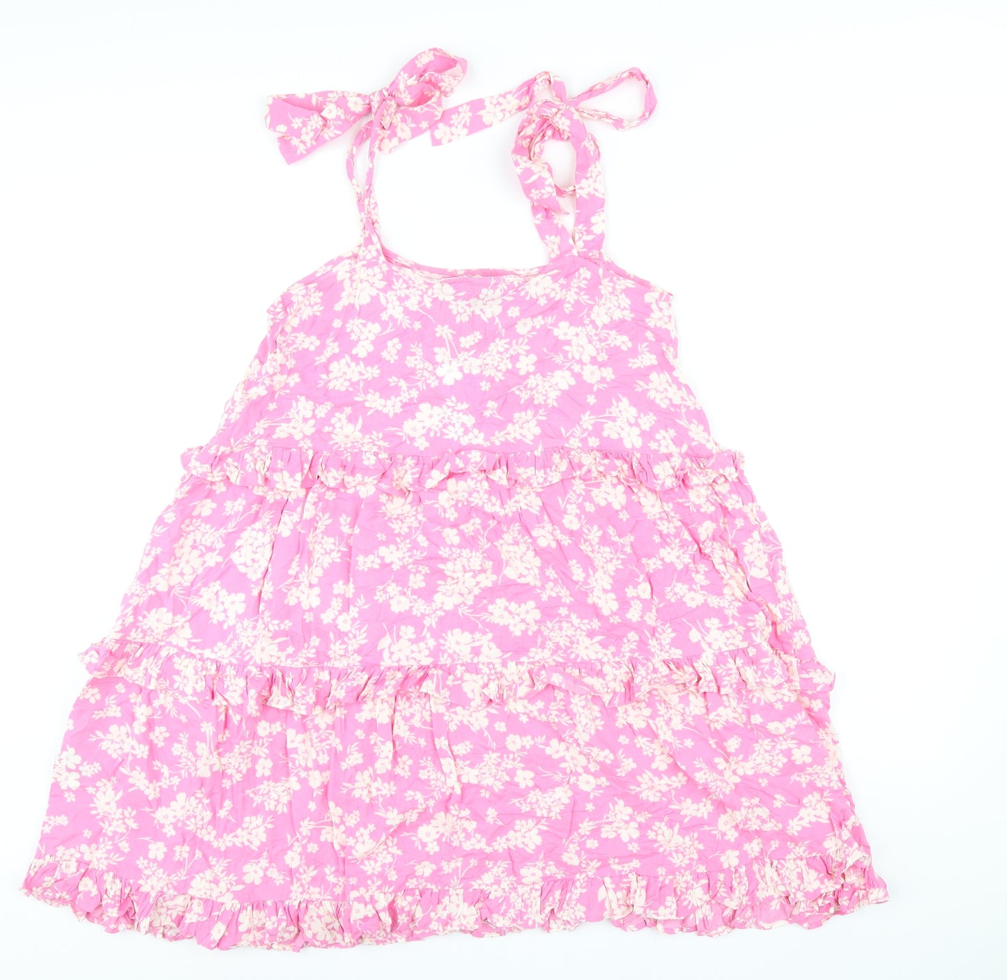 New Look Womens Pink Floral Viscose A-Line Size 10 Square Neck Pullover