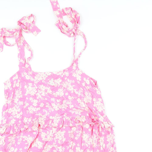 New Look Womens Pink Floral Viscose A-Line Size 10 Square Neck Pullover