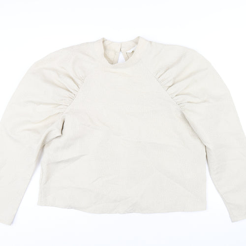 H&M Womens Beige Polyester Basic T-Shirt Size L Mock Neck