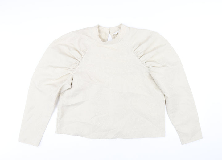 H&M Womens Beige Polyester Basic T-Shirt Size L Mock Neck