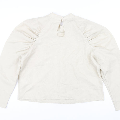 H&M Womens Beige Polyester Basic T-Shirt Size L Mock Neck