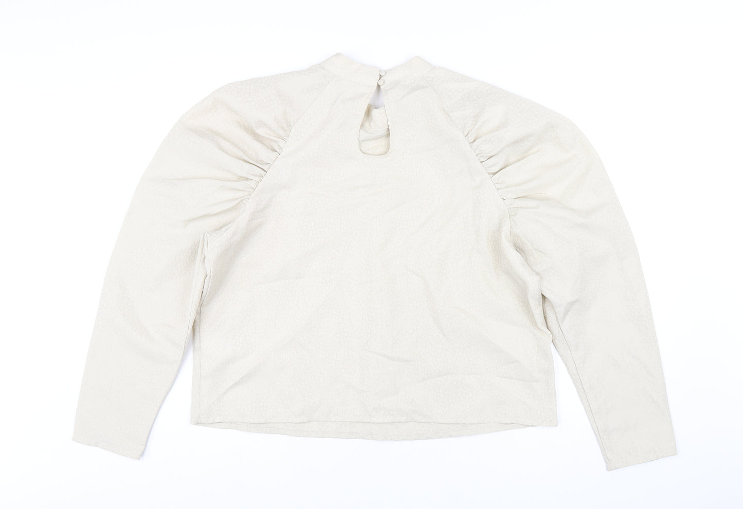 H&M Womens Beige Polyester Basic T-Shirt Size L Mock Neck