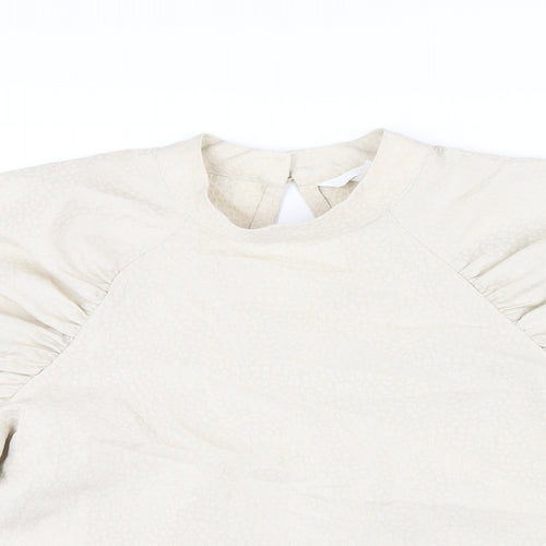 H&M Womens Beige Polyester Basic T-Shirt Size L Mock Neck