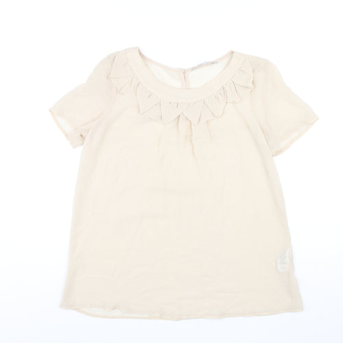 Red Herring Womens Beige Polyester Basic T-Shirt Size 12 Scoop Neck